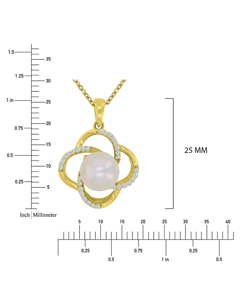 Macy's Diamond (3.85 ct. t.w.) & Imitation Pearl Flower Necklace in 14k Yellow Gold Over Sterling Silver