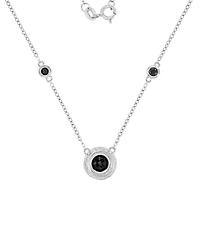 Macy's Onyx & Created White Sapphire (0.09 ct. t.w.) Station Necklace in Rhodium Over Sterling Silver