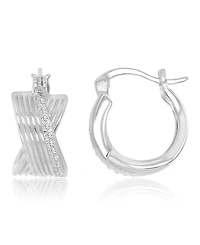 Macy's Cubic Zirconia (0.28 ct. t.w.) Rhodium Over Sterling Silver Crossover Huggie Earrings (Also 14k Yellow Gold Silver)