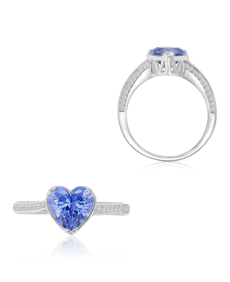 Macy's Heart-Shaped Tanzanite (3.45 ct. t.w.) & Cubic Zirconia (3.467 Ring Rhodium Over Sterling Silver