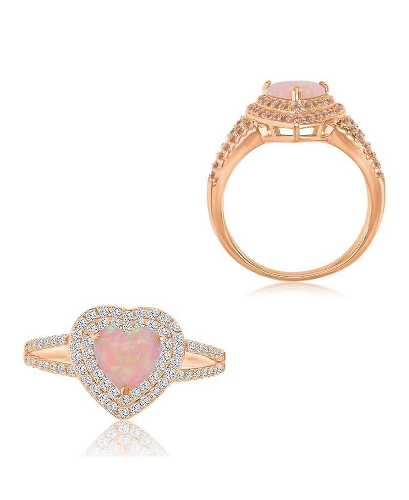 Macy's Pink Cubic Zirconia (0.86 ct. t.w.) and Opal Heart Ring