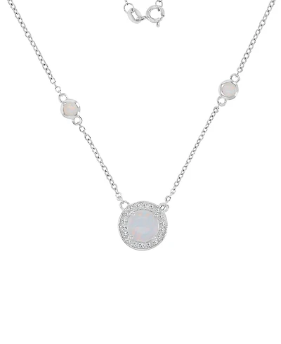 Macy's White Sapphire (0.108 ct. t.w.) & Opal (7mm) Necklace in Rhodium Over Sterling Silver