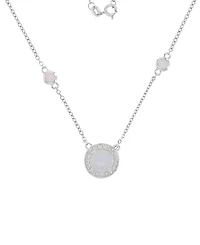 Macy's White Sapphire (0.108 ct. t.w.) & Opal (7mm) Necklace in Rhodium Over Sterling Silver