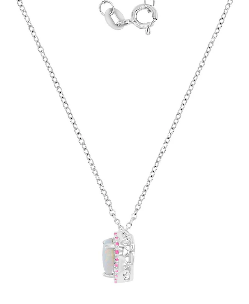 Macy's Pink Sapphire (0.12 ct. t.w.) & Opal (6mm) Necklace in Rhodium Over Sterling Silver