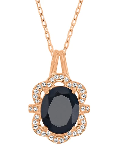 Macy's Onyx and White Sapphire (0.216 ct. t.w.) Halo Necklace in 14k Rose Gold Over Sterling Silver