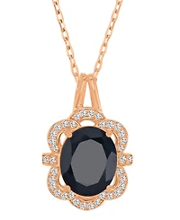Macy's Onyx and White Sapphire (0.216 ct. t.w.) Halo Necklace in 14k Rose Gold Over Sterling Silver