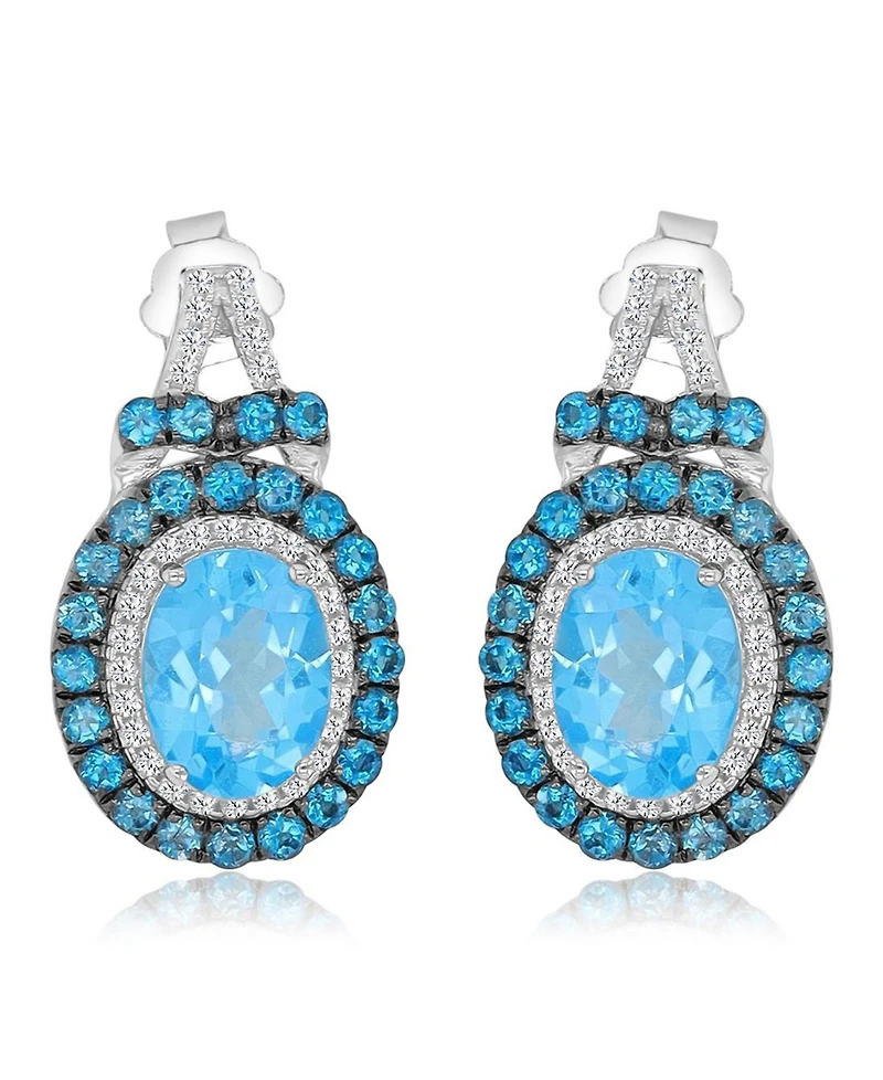 Macy's Blue Topaz (1.44 ct. t.w.) & White Sapphire (0.256 ct. t.w.) Oval Earrings in Rhodium Over Sterling Silver