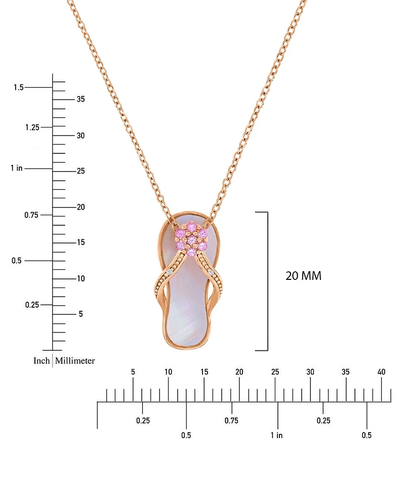Macy's Diamond (0.006ct. t.w.), Pink Sapphire (0.21 ct. t.w.) & Pink Imitation Pearl Slipper Necklace in 14K Rose Gold Over Sterling Silver