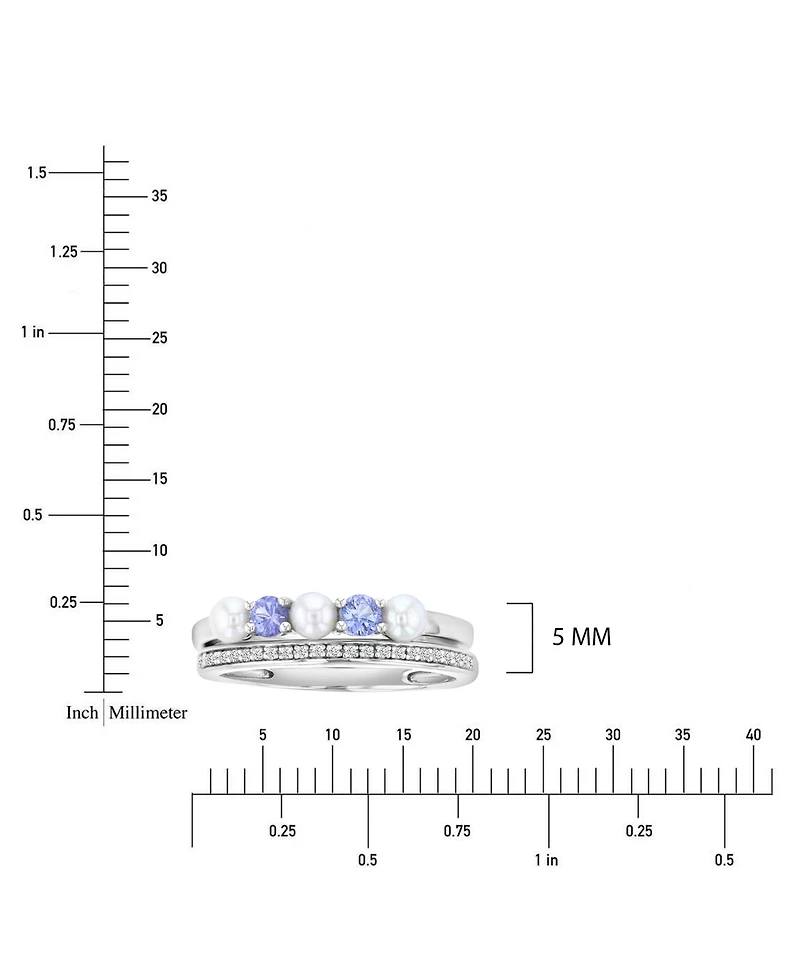 Macy's Diamond (0.069 ct. t.w.) Imitation Pearl & Tanzanite Stackable Band Ring Set in Rhodium Over Sterling Silver