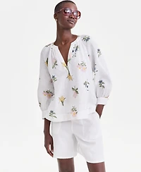 Charter Club Women's 100% Linen Split-Neck Top, Macy's Exclusive