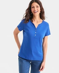 Style Co Womens Short Sleeve Cotton Henley Top Pxs 4x Exclusively At Macys