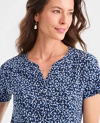 Style & Co Women's Printed Short-Sleeve Henley Top, Macy's Exclusive