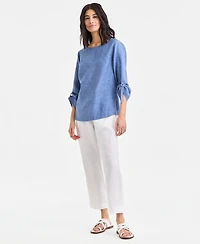 Charter Club Women's 100% Linen Pleated-Front Tapered Pants, Macy's Exclusive