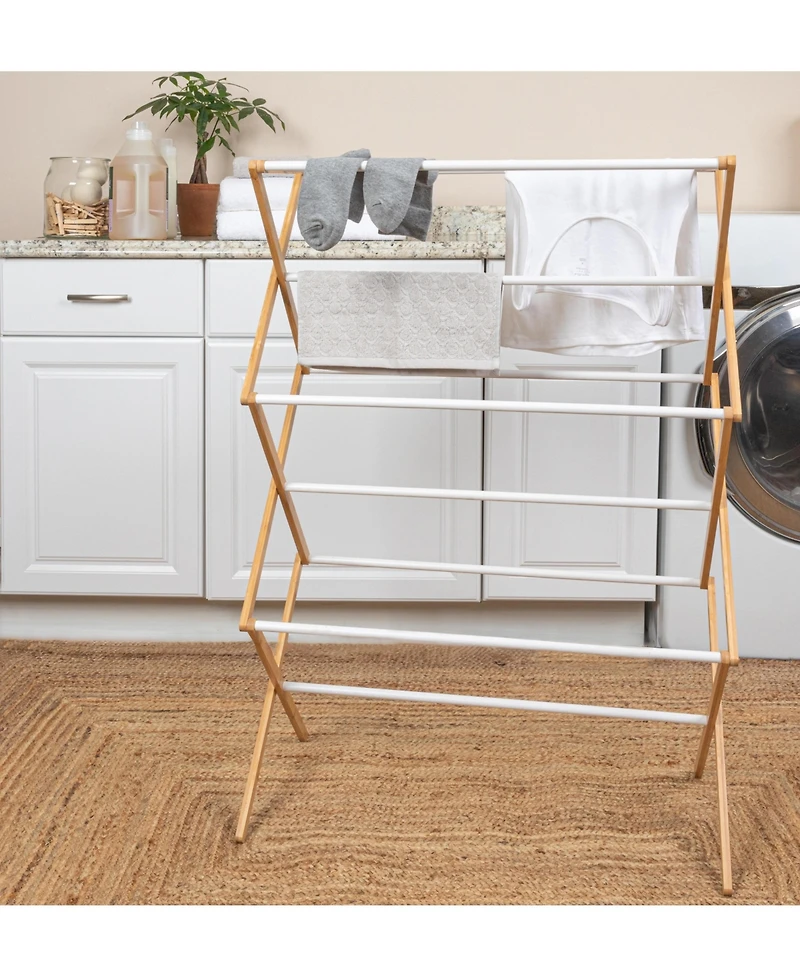 Household Essentials Bamboo and Metal Wall Mount Extendable Drying Rack