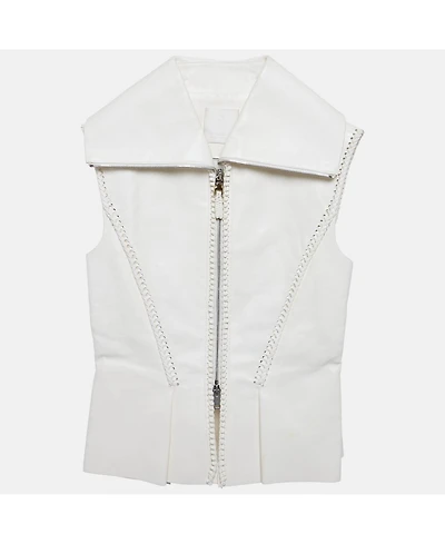 Pre-Owned Givenchy Women's Off-White Leather Braided Detail Sleeveless Jacket