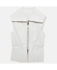 Pre-Owned Givenchy Women's Off-White Leather Braided Detail Sleeveless Jacket