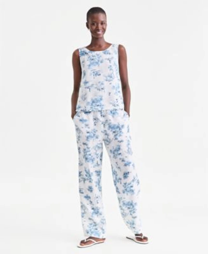 Charter Club Floral Print 100 Linen Shirt 100 Linen Drawstring Pants Macys Exclusive