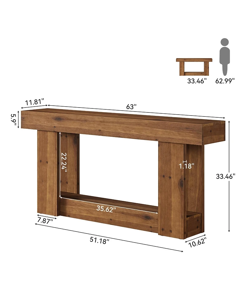 Tribesigns 63-Inch Entryway Table, Farmhouse Solid Wood Console Table with U-Shaped Base, 2-Tier Narrow Long Sofa Table Behind The Couch
