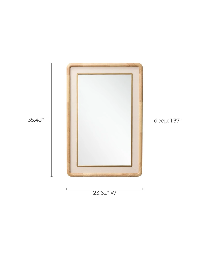 LuxenHome Rounded Rectangle Decorative Wall Mirror, 35" Rubberwood Frame with Pu Leather Accent