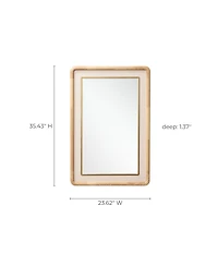 LuxenHome Rounded Rectangle Decorative Wall Mirror, 35" Rubberwood Frame with Pu Leather Accent