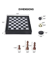 Gse Games & Sports Expert 12.5" Premium Leather 3-in-1 Chess, Checker and Backgammon Board Game Combo Set for Kids & Adults