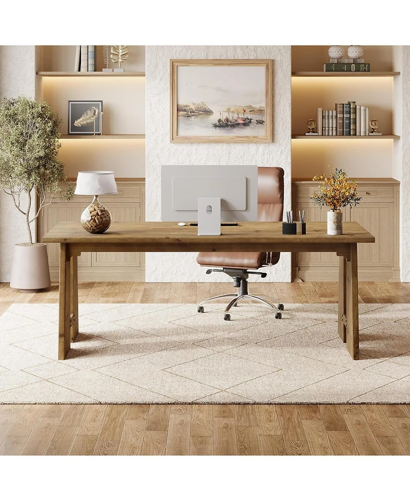 Tribesigns Solid Wood Executive Desk, 70.9-Inch Long Office Computer Desk with Sturdy Wooden Legs, Farmhouse Workstation