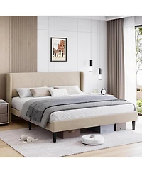 gaomon Queen Bed Frame with Headboard, Upholstered Platform Bed with Wood Slat Support, Sturdy Support Feet, Noise Free, No Box Spring Required