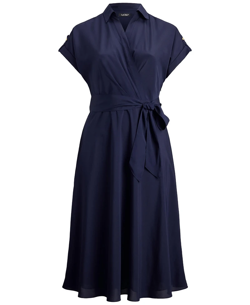 Lauren Ralph Plus Belted Crepe Surplice Neck Maxi Dress