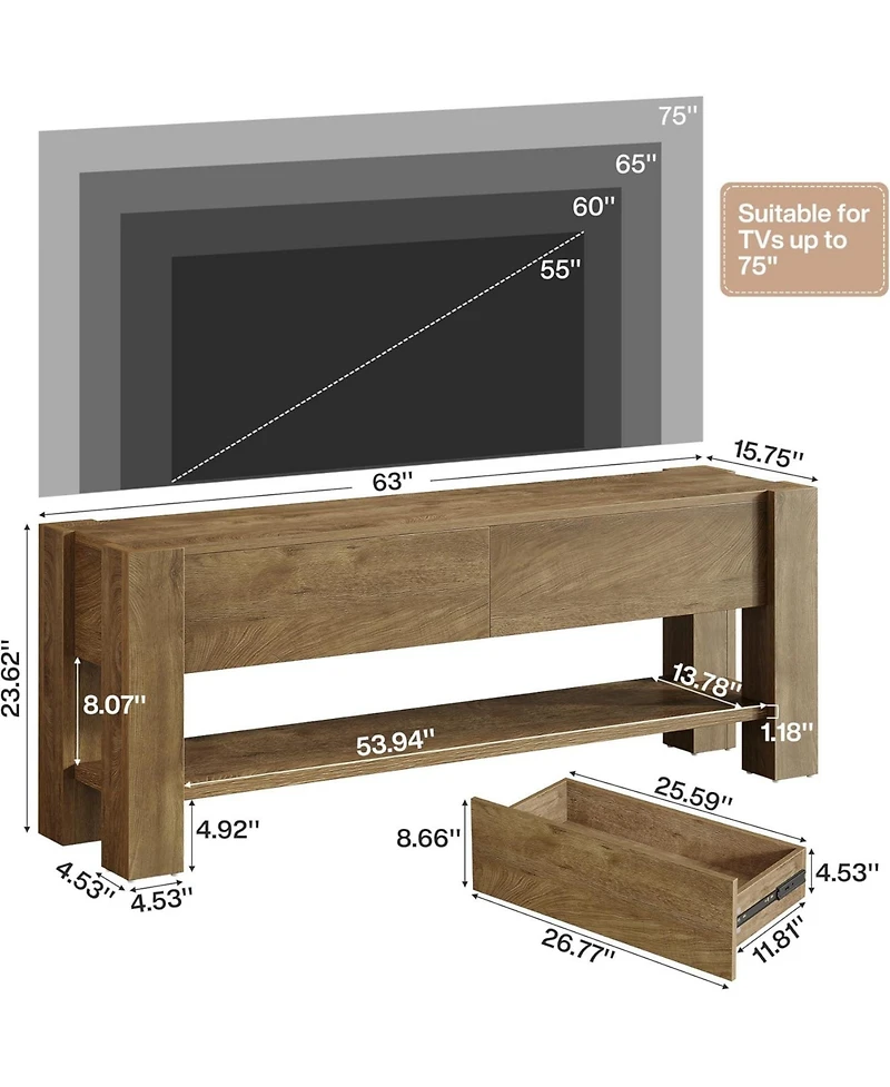 Tribesigns 63" Tv Stand for TVs up to 75-Inch, Entertainment Center with 2 Drawers and Open Storage Shelves, Media Console Television Stands