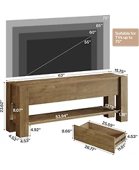 Tribesigns 63" Tv Stand for TVs up to 75-Inch, Entertainment Center with 2 Drawers and Open Storage Shelves, Media Console Television Stands