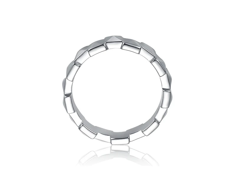 Rachel Glauber White Gold Plated Geometric Pyramid-Patterned Band Ring