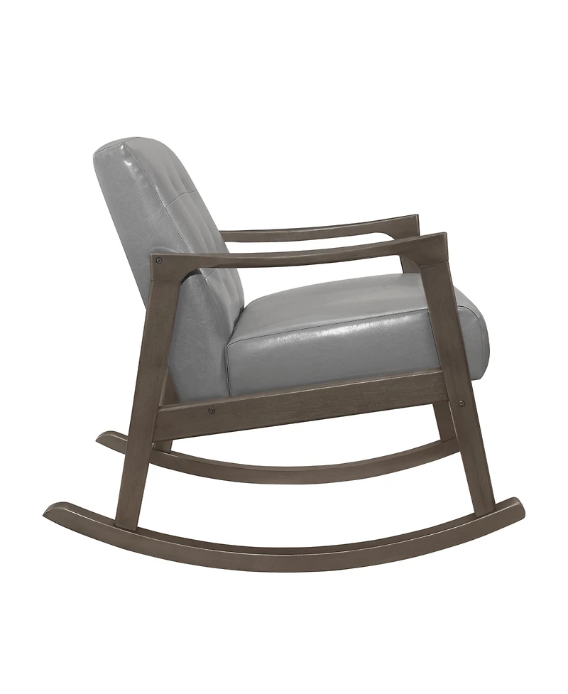 Flynama Faux Leather Rocking Chair Button Tufted Solid Rubberwood Frame 300lbs Capacity Upholstered Furniture