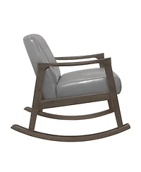 Flynama Faux Leather Rocking Chair Button Tufted Solid Rubberwood Frame 300lbs Capacity Upholstered Furniture