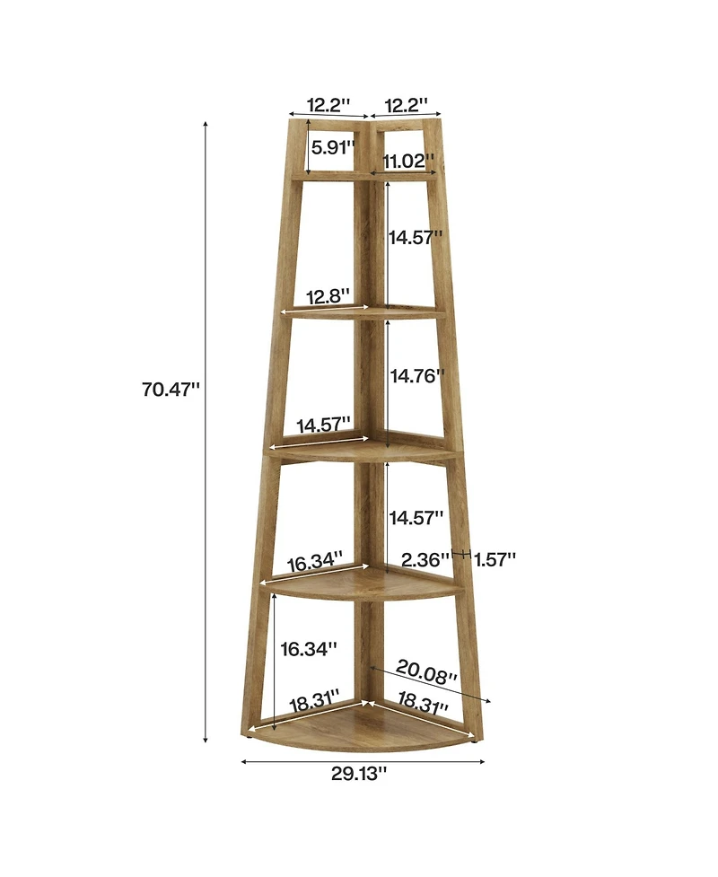 Tribesigns 70 inch Tall Corner Shelf, 5 Tier Modern Corner Bookshelf Bookcase Industrial Corner Ladder Shelf Plant Stand