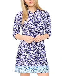 Msk Petite Printed Collared Neck Shift Dress