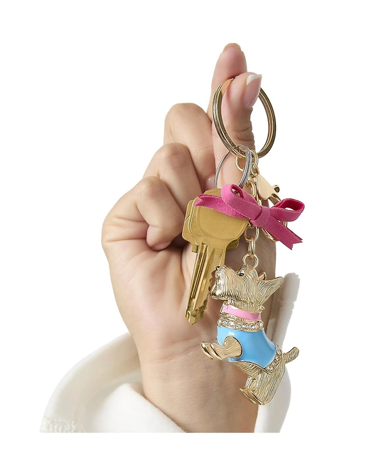 Juicy Couture Crystal Scottie Dog Keychain with Satin Bow, Gold Tone