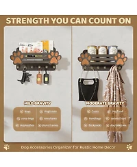 Yigii Cute Dog Paw Wall Organizer with Shelf & Hooks for Leashes and Accessories