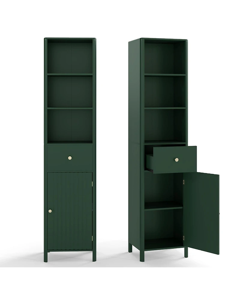 sumyeg 67 Inch Tall Narrow Bathroom Floor Storage Cabinet with Fluted Door