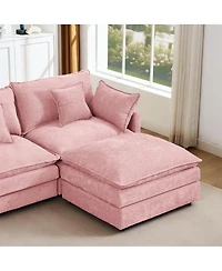 Streamdale Furniture Modular U-Shaped 4-Seater Chenille Sofa with Movable Ottoman, Pink