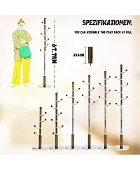 Yigii Freestanding coat rack with stable round base, adjustable height tree stand, (solid metal hooks)