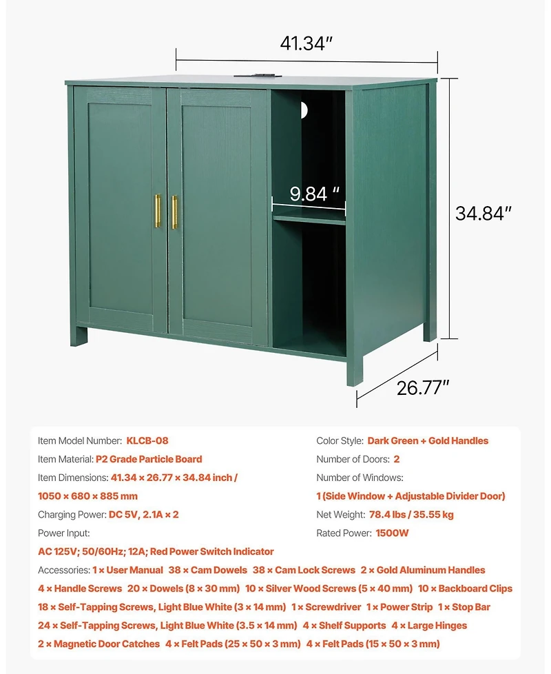 41.3" Litter Box Enclosure Cabinet with Drawer, Detachable Divider, and Built-In Power Outlet, Fits Most Smart Litter Boxes