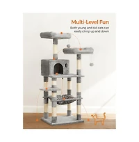 Cozito 56.3-Inch Cat Tree with Scratching Posts, Hammock, Padded Perches, Cat Condo, Anti-Tip Kit