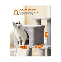 46.5-Inch Cat Tree with Cat Cave, 2-in-1 Scratching Ramp, Removable Toy Sticks, Anti-Tip Kit