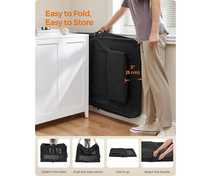 Cozito 48" Foldable Soft Dog Crate, Portable Carrier with Steel Frame, Mesh Windows, Storage Pockets, 92–110 lb