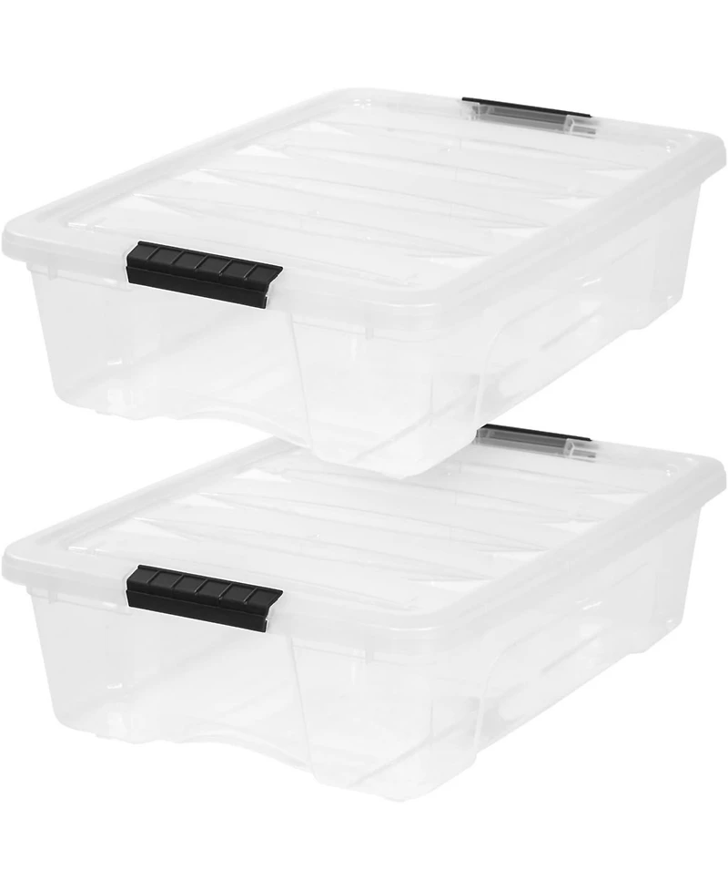 Iris Usa 27 Qt Stackable Plastic Storage Bins with Lids, Pearl, 2Pk