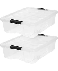 Iris Usa 27 Qt Stackable Plastic Storage Bins with Lids, Pearl, 2Pk