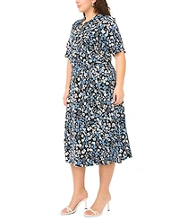 Msk Plus Printed Short-Sleeve Midi Dress