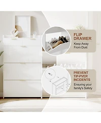 gaomon Wave Design Shoe Cabinet with 3 Slip Drawers, 2 Raised Edges, and Fluted Details – Slim Hidden Wooden Organizer for Entryway