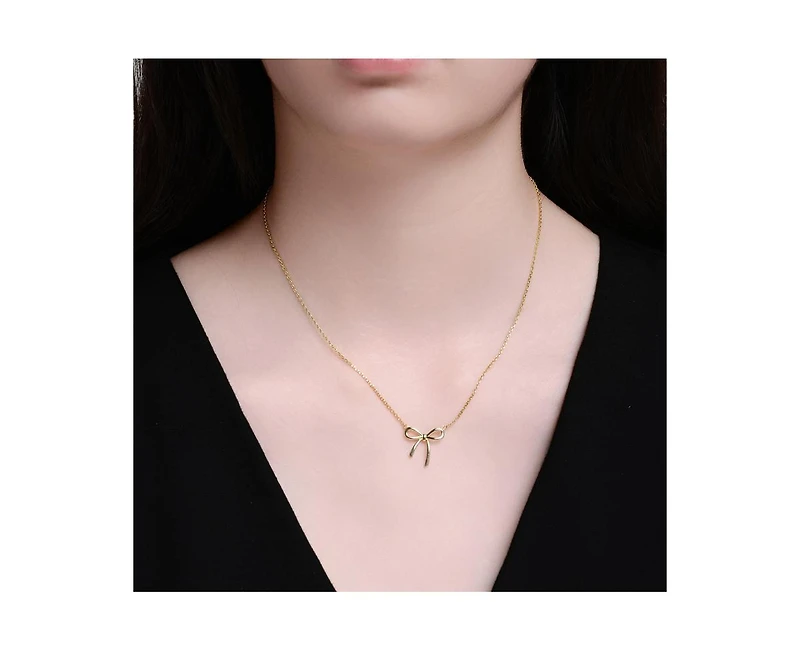 Rachel Glauber Modern Bow-Tie Shaped Pendant Necklace in 14K Gold Plated