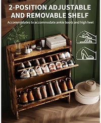 gaomon Shoe Storage Organizer with 2 Flip Drawers, Rustic Brown Farmhouse Shoe Cabinet for Entryway, Foyer, or Hallway